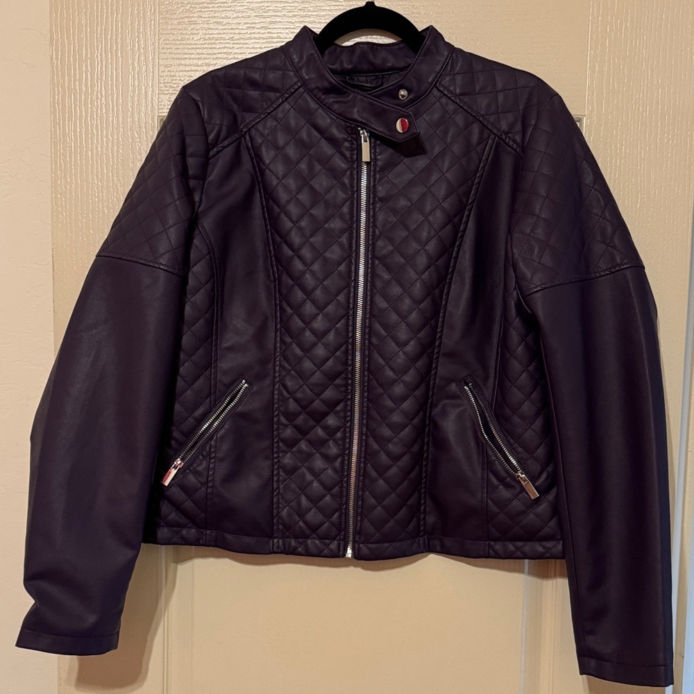New York & Company Quilted Purple Faux Leather Jacket